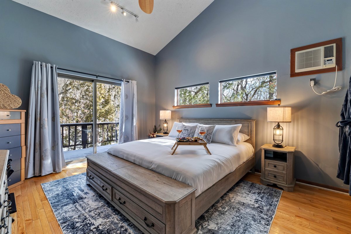 Master Bedroom at Waterfall Wonder with a king bed.